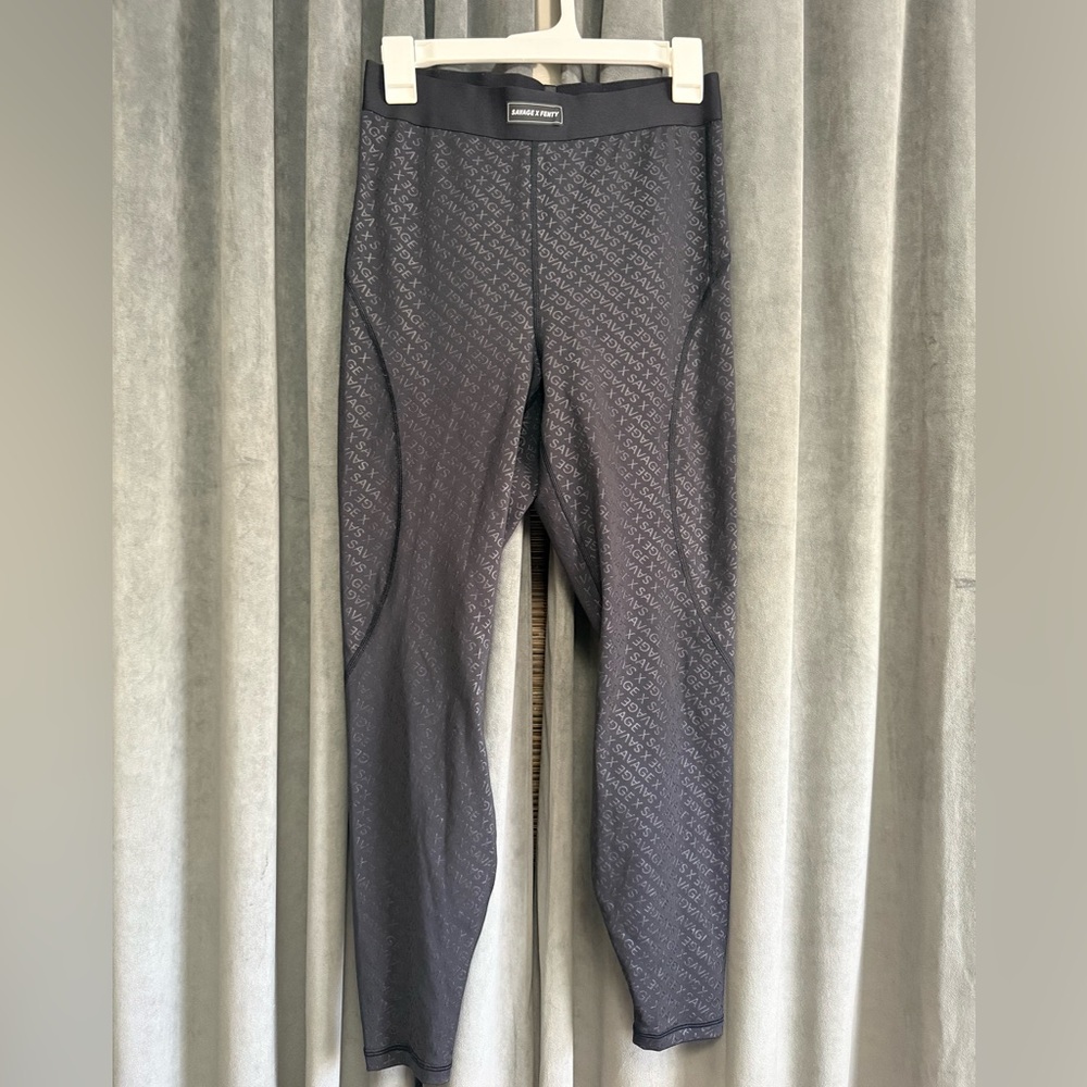 Savage x Fenty Black Caviar Monogram High Waist Leggings Stretchy